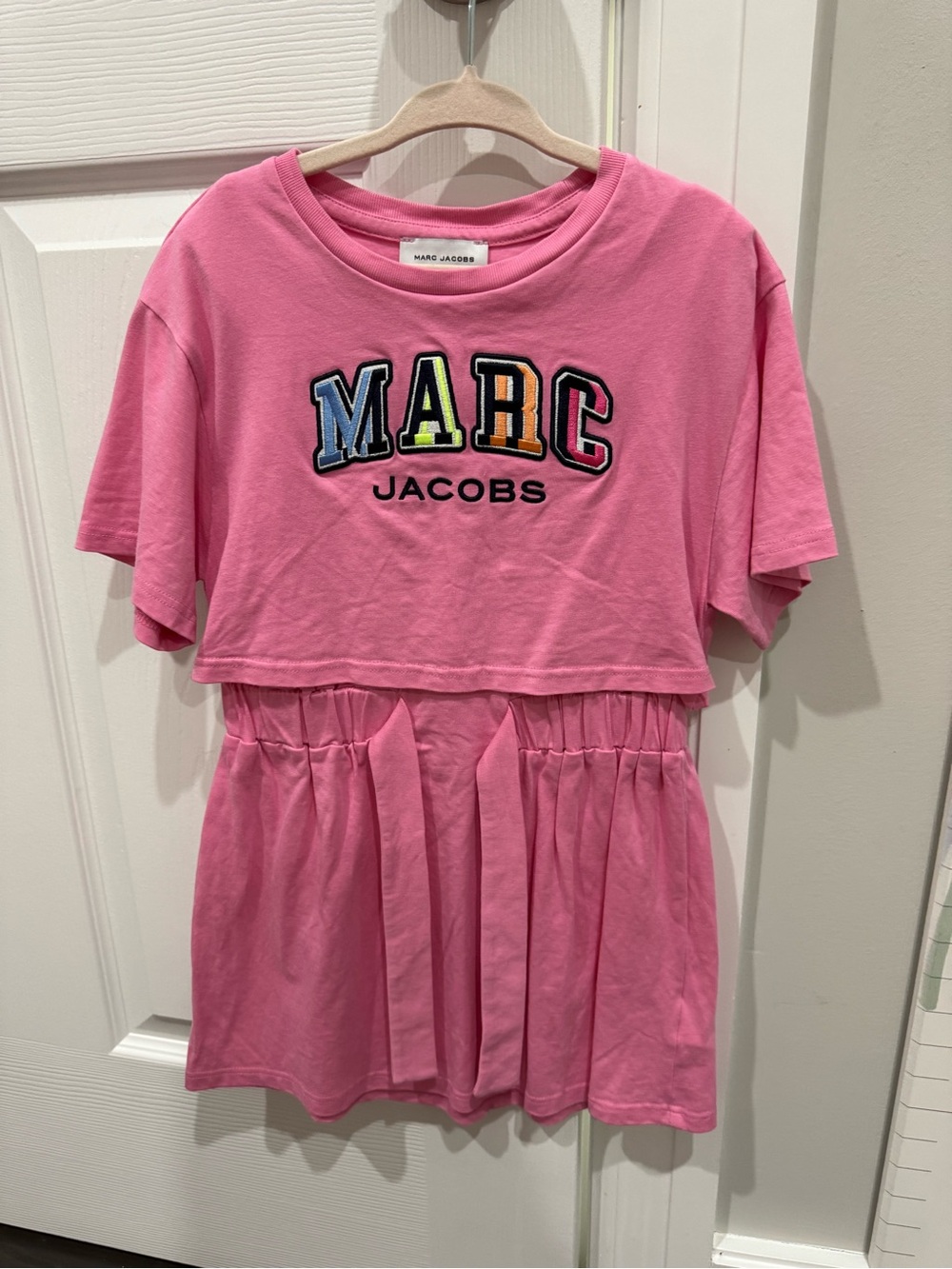 Marc Jacobs Pink Short-Sleeve Logo Tiered Dress Top